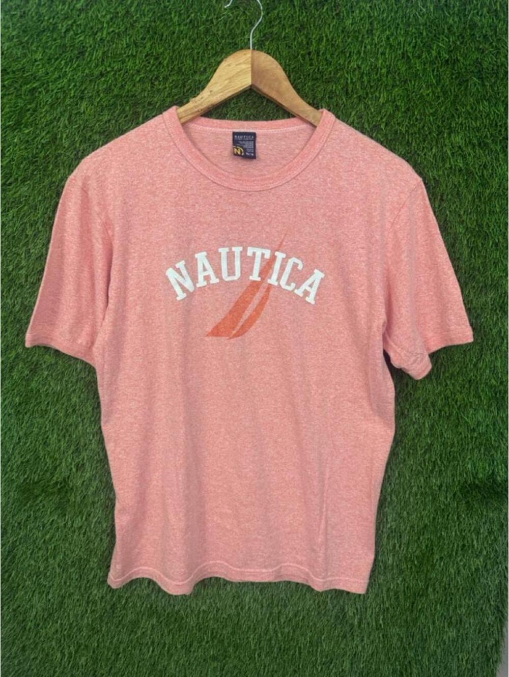 Nautica Spell Out Graphic T Shirt Pink Heather Logo Tee Size XL